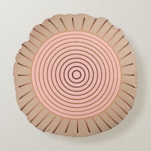 Almofada Redonda Sunburst Geométrico Moderno - Peach e Tan