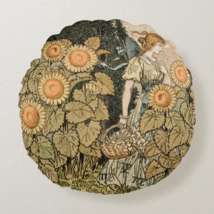 Almofada Redonda Sunflower Art Nouveau Garden Grasset Woman