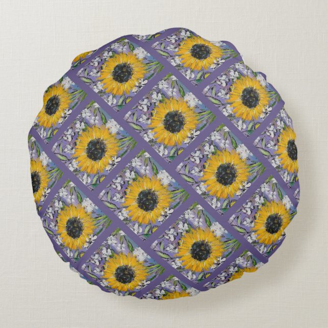 Almofada Redonda Sunflower Medley Lavendar Pattern (Verso)