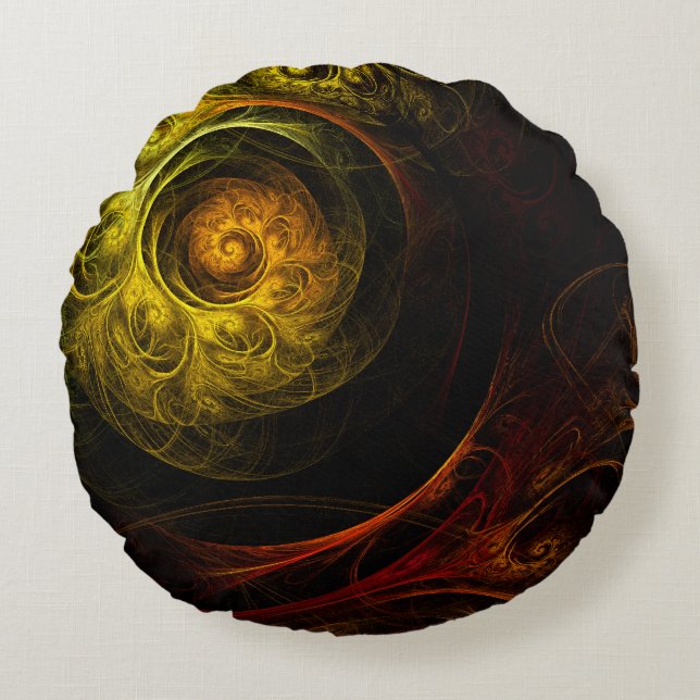 Almofada Redonda Sunrise Floral Red Abstrato Art Travesseiro Round (Frente)