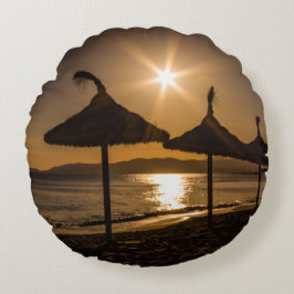 Almofada Redonda Sunset na praia, Maiorca, Espanha