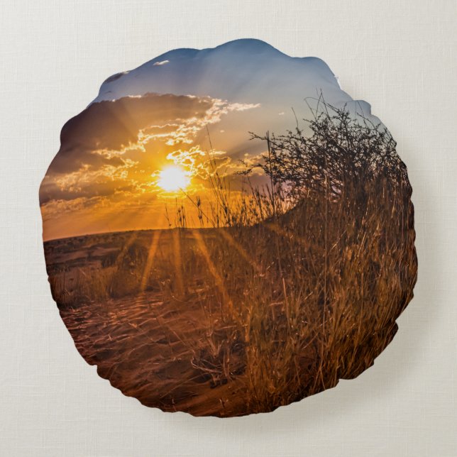 Almofada Redonda Sunset no deserto de Kalahari, Namíbia (Verso)