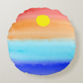 Almofada Redonda Sunset no oceano Abstrato art Ombre