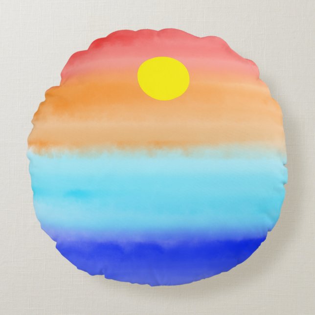 Almofada Redonda Sunset no oceano Abstrato art Ombre (Frente)