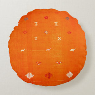 Almofada Redonda Sunset Oasis: Patrimônio Laranja Boho Marrocos