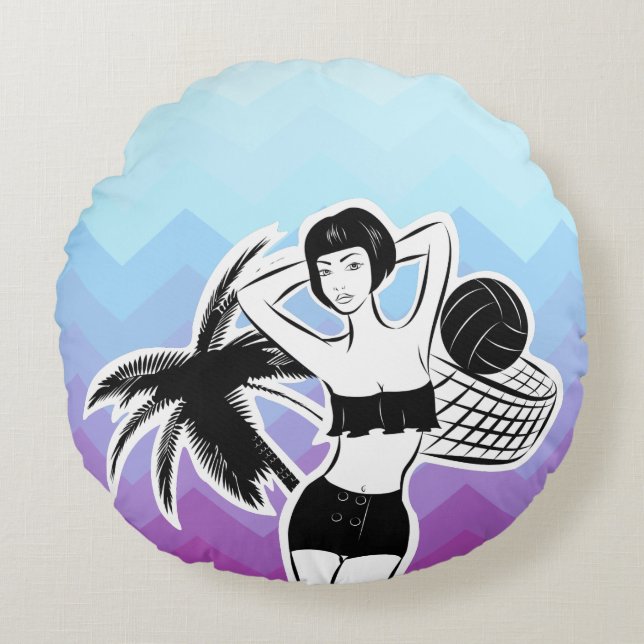 Almofada Redonda Sunset Resort Chevron Impressão (Frente)