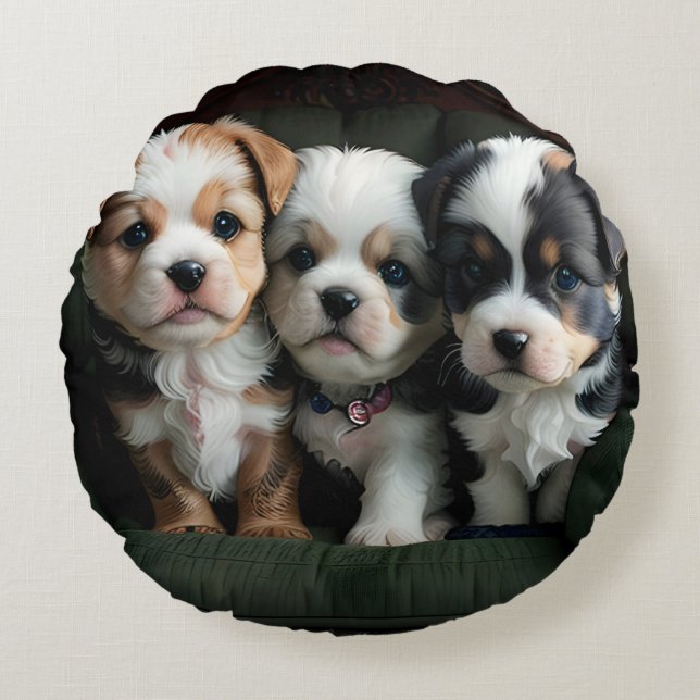 Almofada Redonda Super Bonitinhos no sofá 2 (Frente)