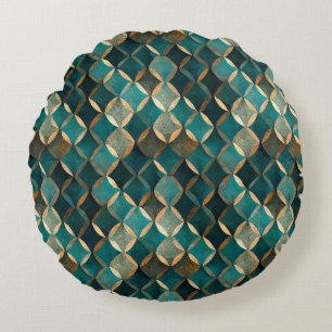 Almofada Redonda Super Luxe Teal e Dourado