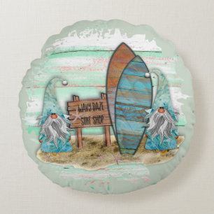 Almofada Redonda Surfing tropical Watercolor Beach Gnomos
