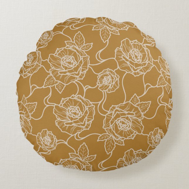 Almofada Redonda Sussurros de Rosa, Padrão Floral Elegante de Arte  (Frente)