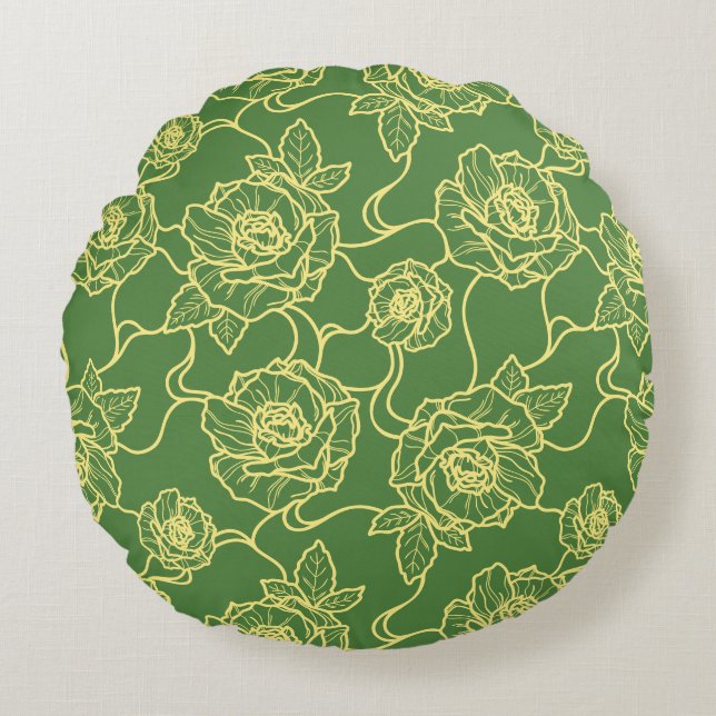 Almofada Redonda Sussurros de Rosa, Padrão Floral Elegante de Arte  (Frente)