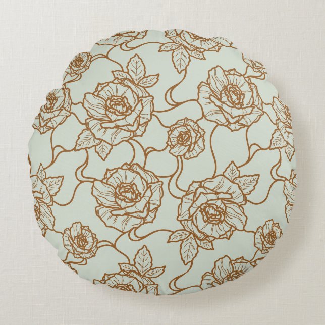 Almofada Redonda Sussurros de Rosa, Padrão Floral Elegante de Arte  (Frente)