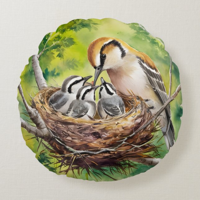 Almofada Redonda Sweet bird nest painting (Frente)