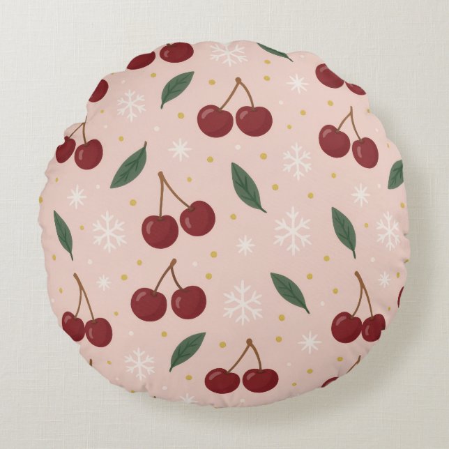 Almofada Redonda 🍒🌸Sweet Cherry Blush Snow Collection (Frente)