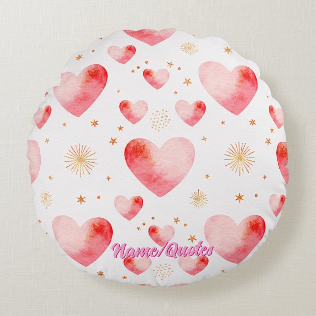 Almofada Redonda Sweet Valentine Heart Pattern with Golden Glitter (Frente)
