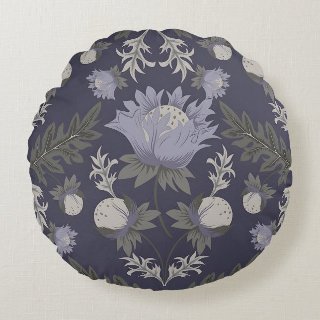 Almofada Redonda Symmetrical dark purple floral pattern (Frente)