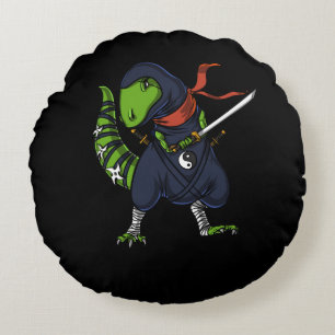 Almofada Redonda T-Rex Dinosaur Ninja Samurai Warrior