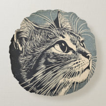 Tabby Cat Vintage Lino Impressão