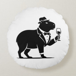 Almofada Redonda Taça de Vinho de Capivara Engraçada Minimalista Mo