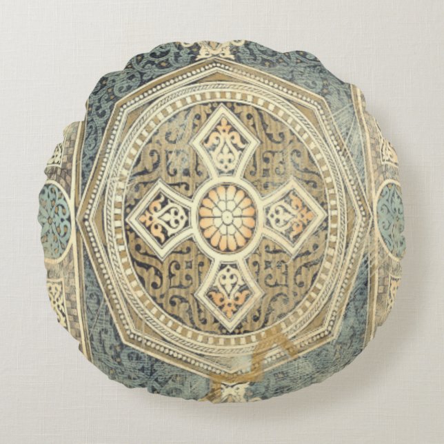 Almofada Redonda Tapeçaria Ornamental com Ornamentado Geométrico (Frente)