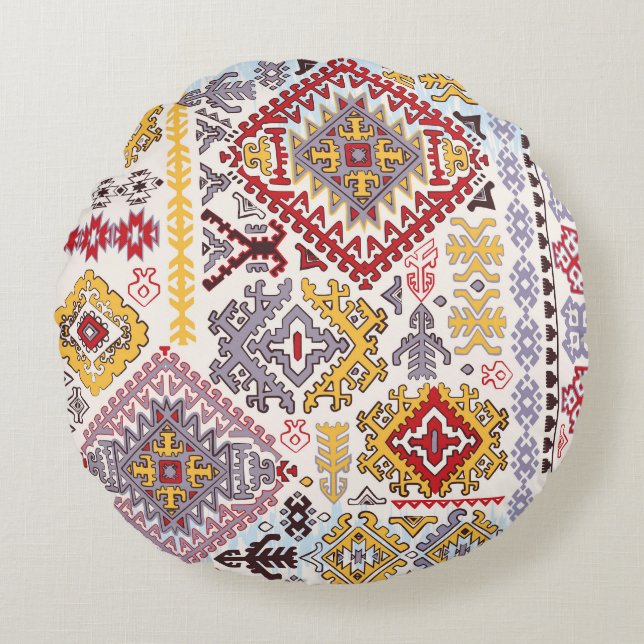 Almofada Redonda tapete índio, paisley mandala, ioga (Frente)