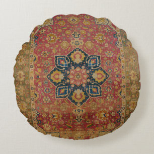 Almofada Redonda Tapete Persa Asiático Kashan em Ouro Vermelho