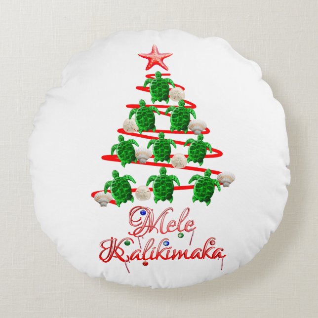 Almofada Redonda Tartarugas marinhas Mele Kalikimaka (Frente)
