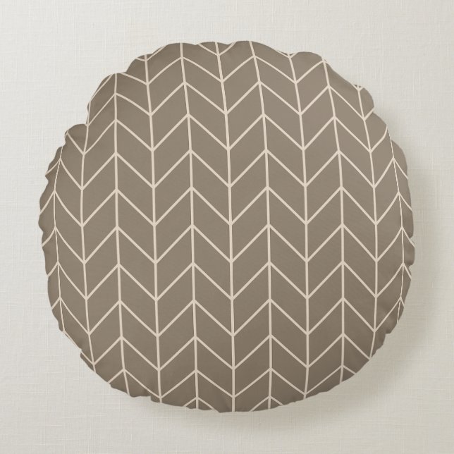 Almofada Redonda Taupe Herringbone Throw Pillow (Frente)