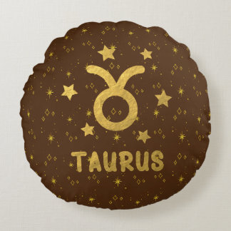 Almofada Redonda Taurus Zodiac Terthy Travesseiro redondo castanho