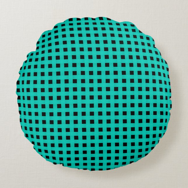 Almofada Redonda Teal Black Weave Pattern (Frente)