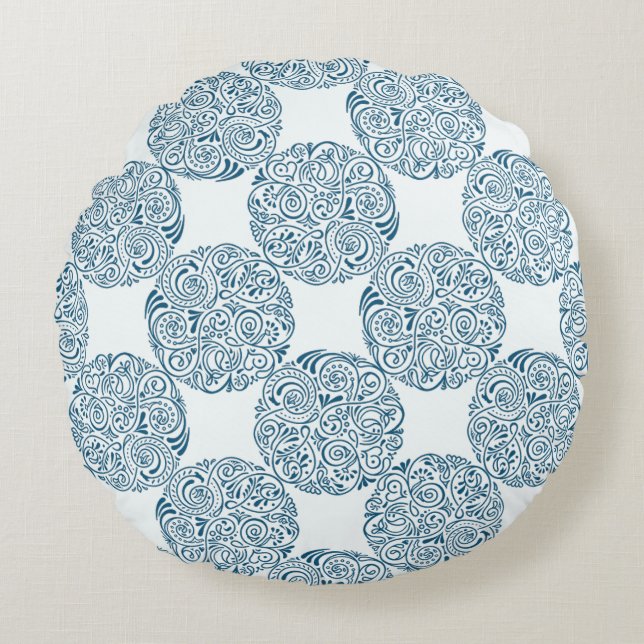 Almofada Redonda Teal Blue Garden Elegance Round Pillow (Frente)