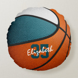 Almofada Redonda teal branca esportiva basquete personalizado