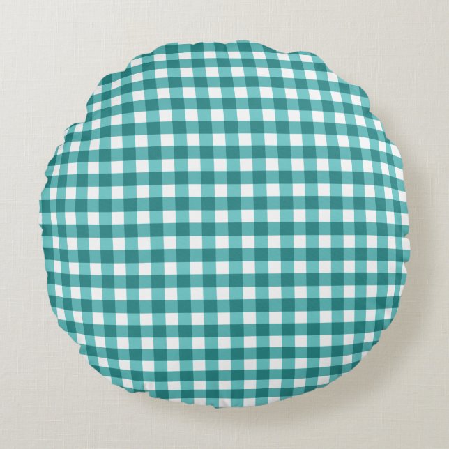 Almofada Redonda Teal Gingham (Frente)