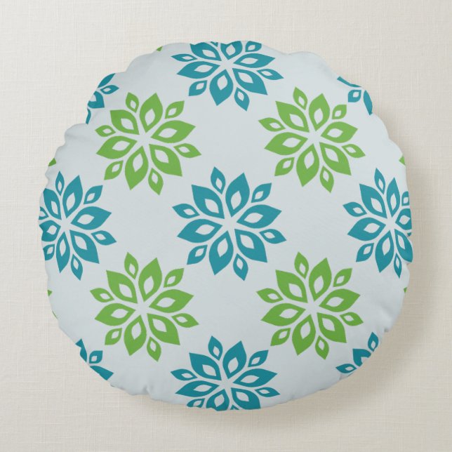 Almofada Redonda Teal  & Green Floral Bloom Pattern Round Pillow (Frente)
