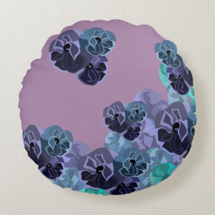 Almofada Redonda Teal Romântico e Lavanda Vintage Floral impressão