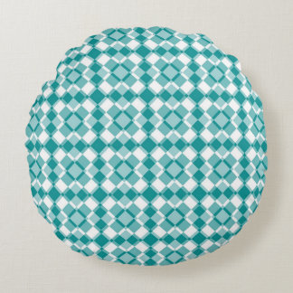 Almofada Redonda Teal White Checker Argyle Pattern