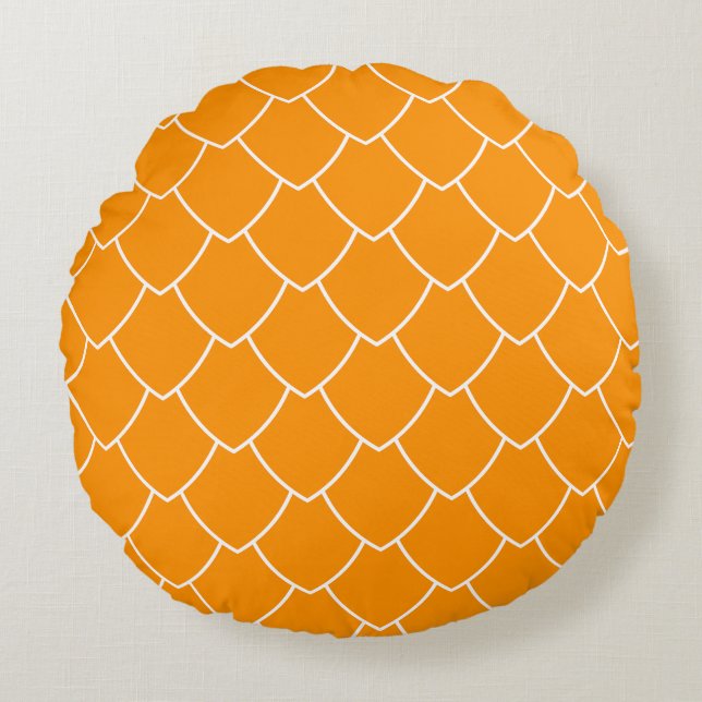 Almofada Redonda 🧡 Tecido estampado de vieira laranja (Frente)