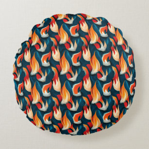 Almofada Redonda Tecido Flame   Padrão De Repetição Vermelho E Azul