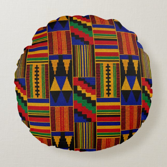 Almofada Redonda Tecido Kente Estilo Africano (Frente)