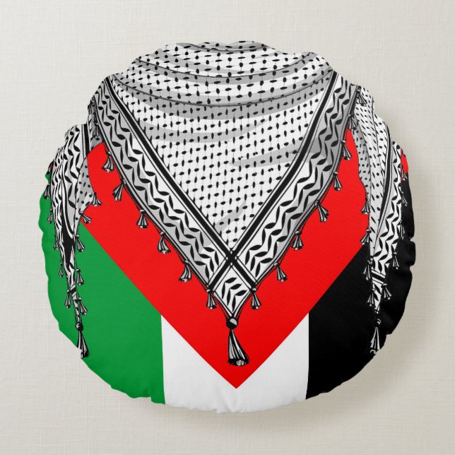 Almofada Redonda Tecido Tradicional do Keffiyeh Scarf Palestino (Frente)