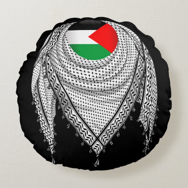 Almofada Redonda Tecido Tradicional do Keffiyeh Scarf Palestino (Frente)