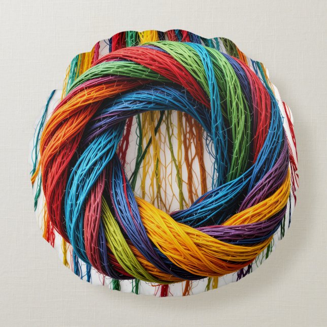 Almofada Redonda Tecidos em Unidade (Frente)