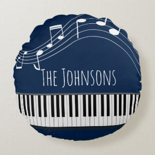 Almofada Redonda Teclado Piano e Notas Musicais