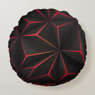 Almofada Redonda tecnão futurista abstrato negro de polígono vermel