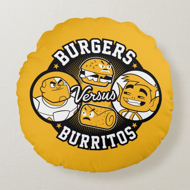 Almofada Redonda Teen Titans Go! | Burgers Versus Burritos (Frente)