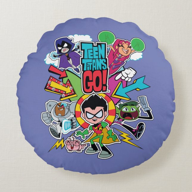 Almofada Redonda Teen Titans Go! | Gráfico de setas para equipes (Frente)