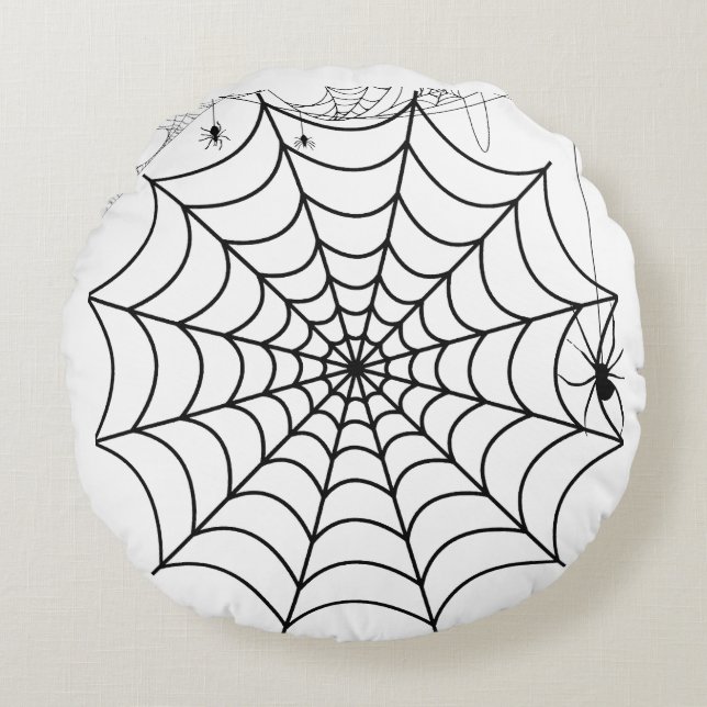 Almofada Redonda Teia de Aranha Assustadora de Halloween (Frente)