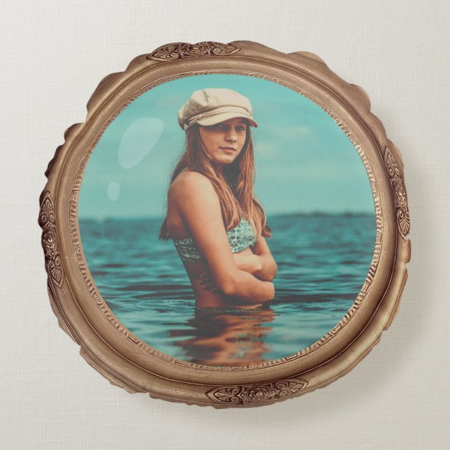 Almofada Redonda Tela de foto do retrato do Na moda do Ouro (Frente)