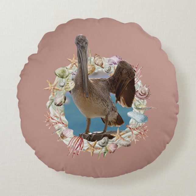 Almofada Redonda Tema Costeiro, Seashell, Travesseiro decorativo de (Frente)