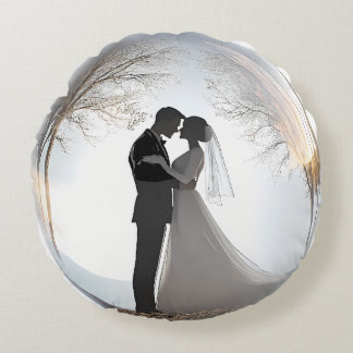 Almofada Redonda Tema de Casamento Romântico